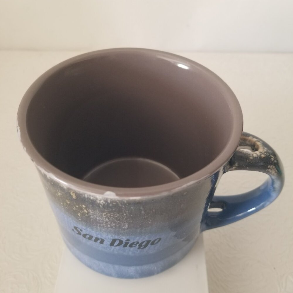 Large 16oz Blue Gray Ceramic Glazed San Diego Coffee Mug Cup with Spoon - Picture 7 of 14